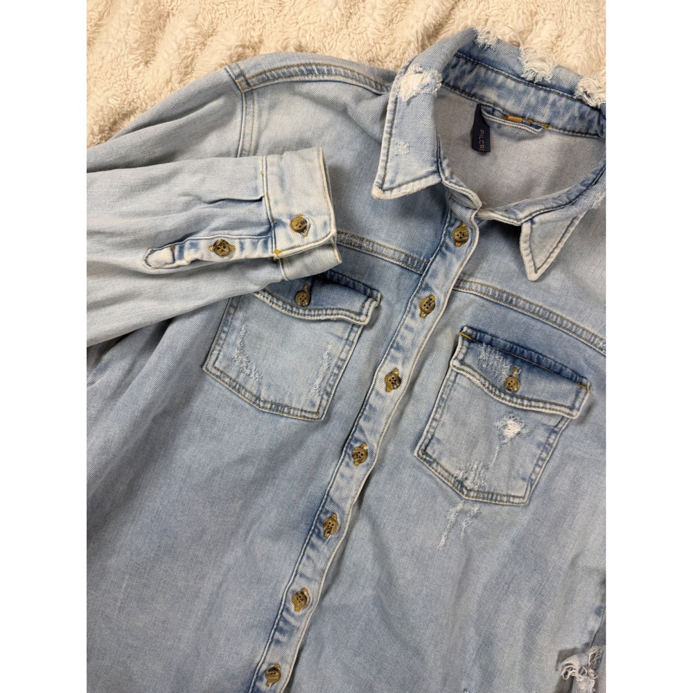 Pilcro and the Letterpress Distressed Denim Shirt Light Wash Patches Small